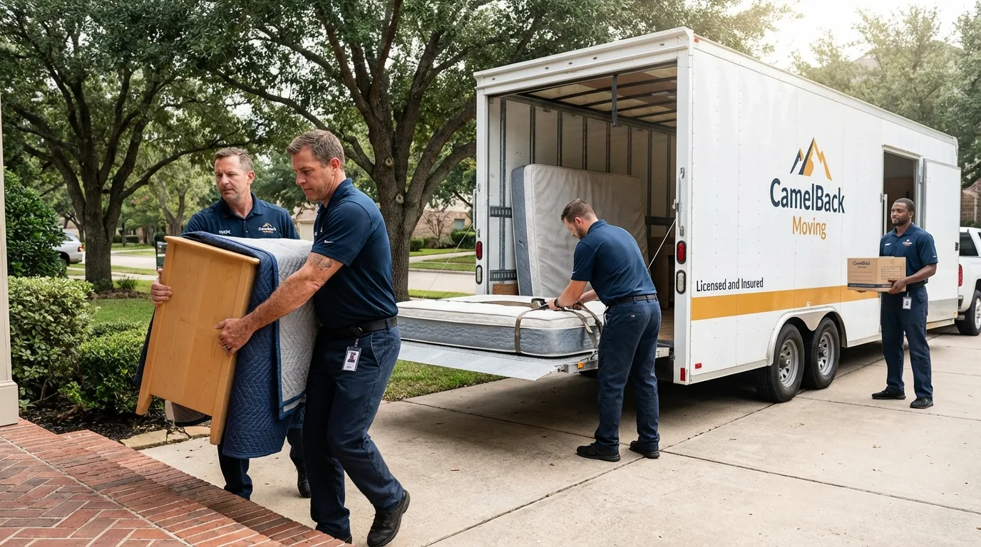 Crew loading residential truck for cross-state move from White Bluff, TN