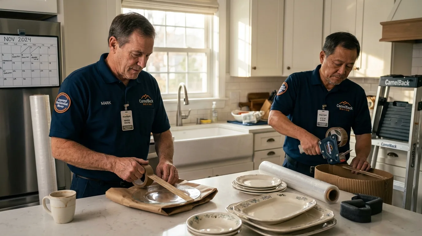 Professional crew packing kitchen dishware in White Bluff, TN